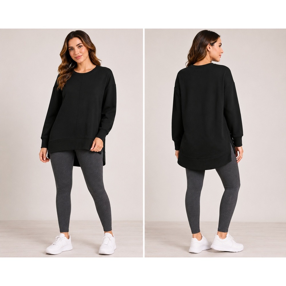 Time and Tru Womens Black Hacci Knit Crew Neck Tunic Sweatshirt XL 16-18 NWT